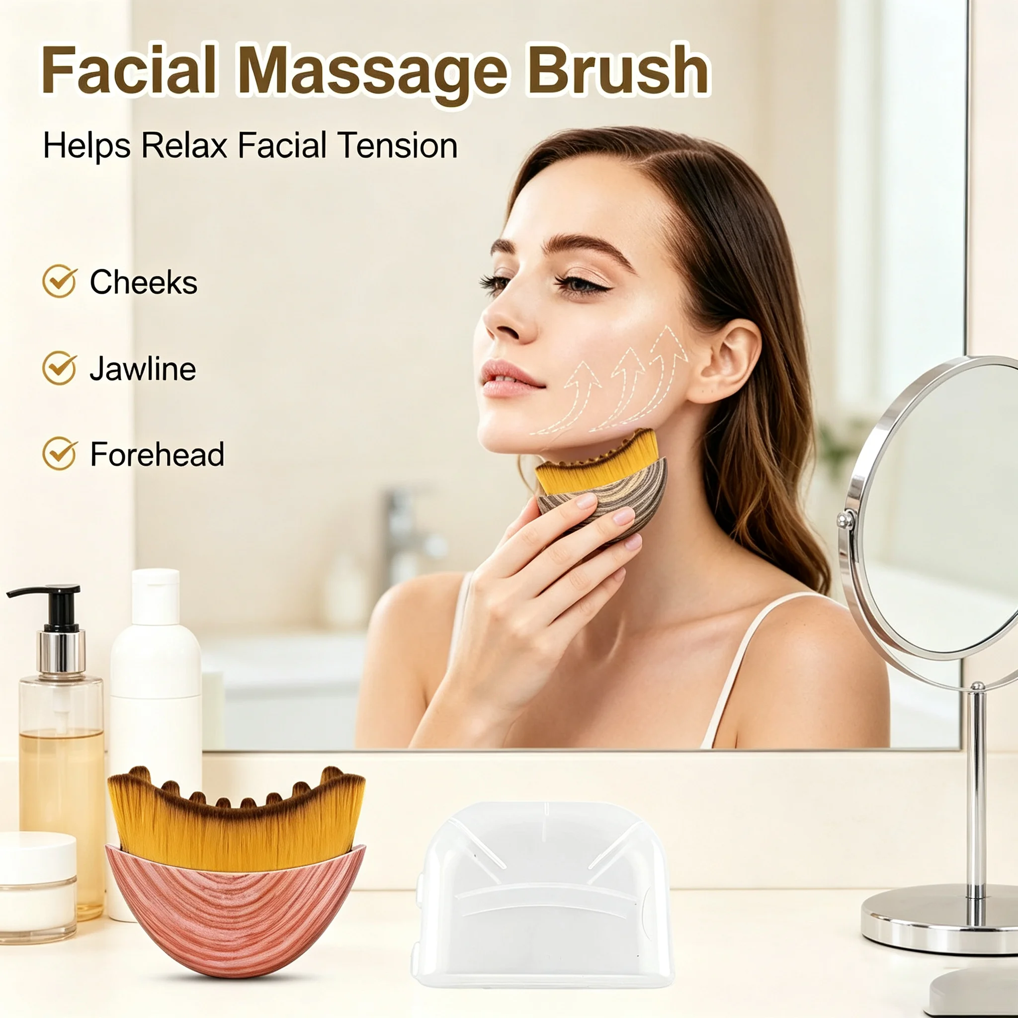 Portable Lymphatic Beauty Brush Wave Curved Fit Face Contour, Home Facial SPA, Jawline Massage