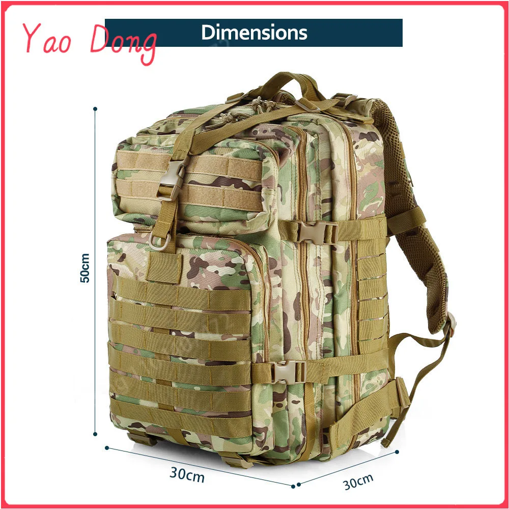 Yao Dong 50 liters Outdoor tactical dual shoulder large 3P backpack Backcountry cycling sports backpack Travel attack camouflage