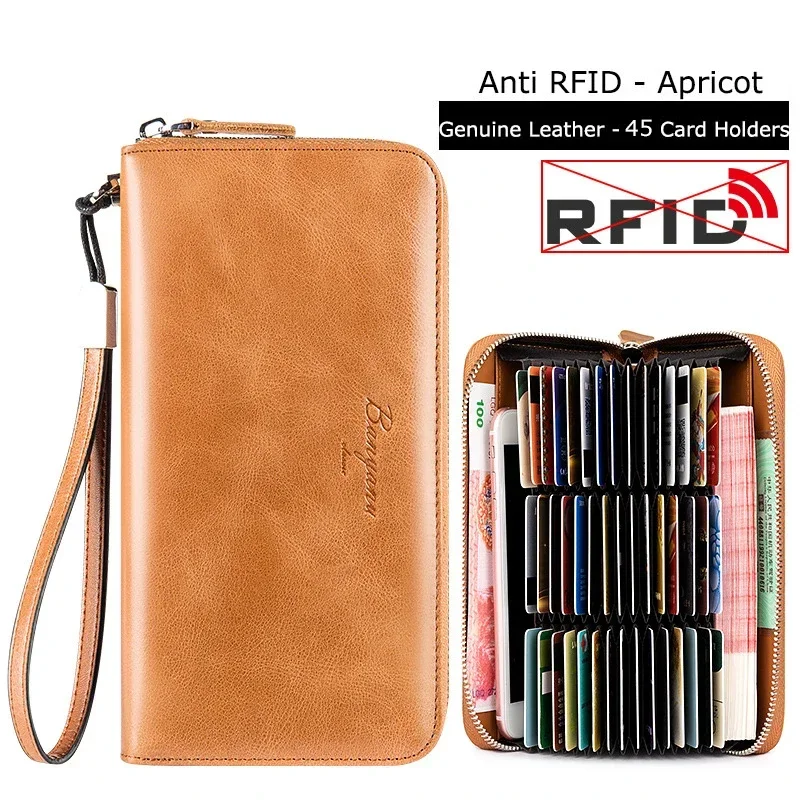 

45 Bits Men Credit Card Holder Genuine Leather ID Bank Card Case Mens Wallets RFID Cardholder Wallet for Men Phone Clutch Purse