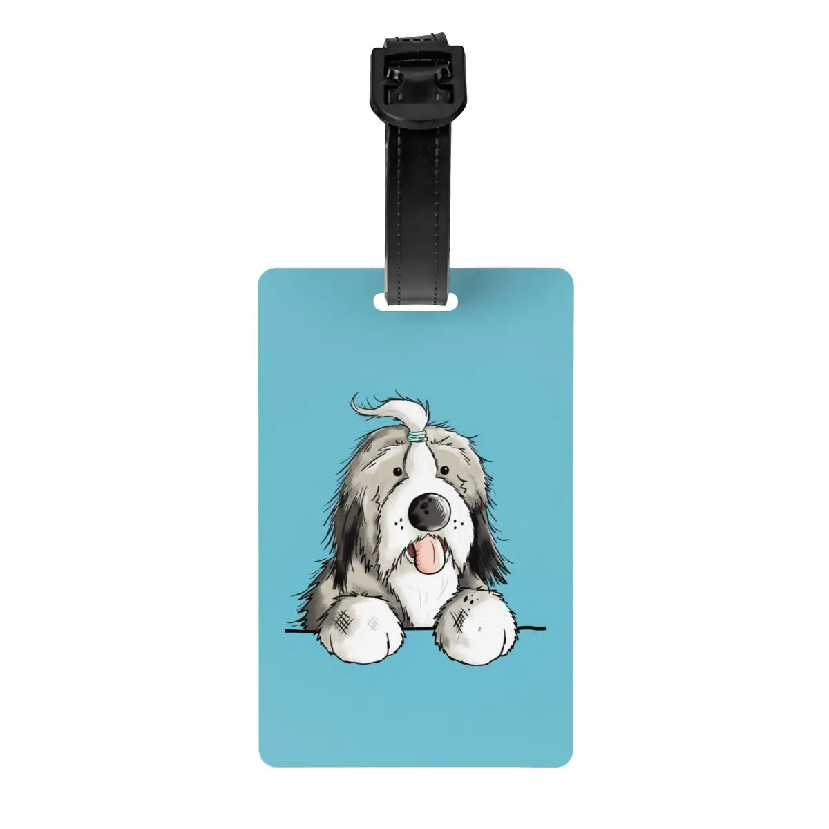 Happy Bearded Collie Dog Bagage Tag, Animal de compagnie, Bagages, Couverture de confidentialité, Étiquette d'identification