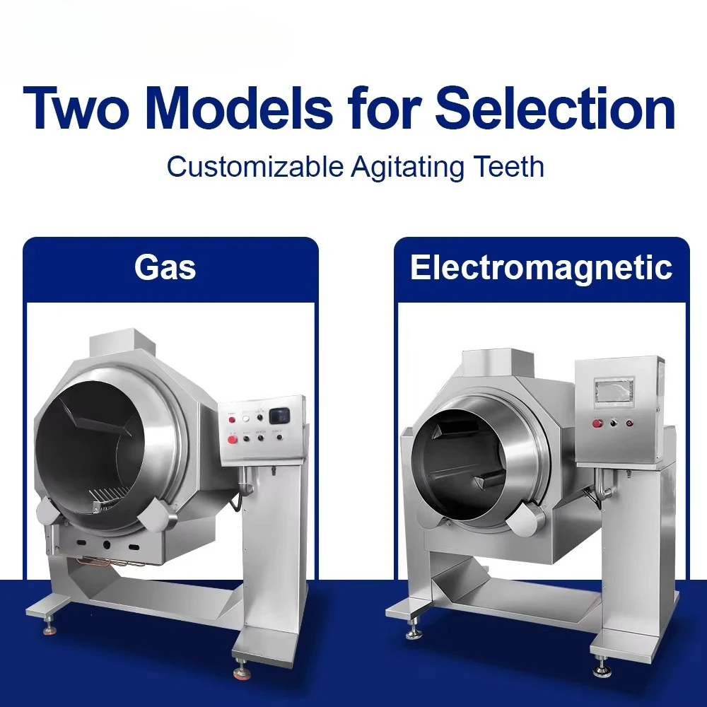 Food processing roller wok machine for rotating wok for fried rice, vegetables, meat, seafood