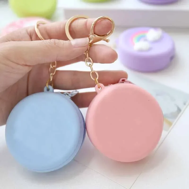 Cute Colored Round Silicone Coin Purse Small Women Girls Coin Key Bag Wallet Mini Data Cable Headset Bag Purses Kid Gift