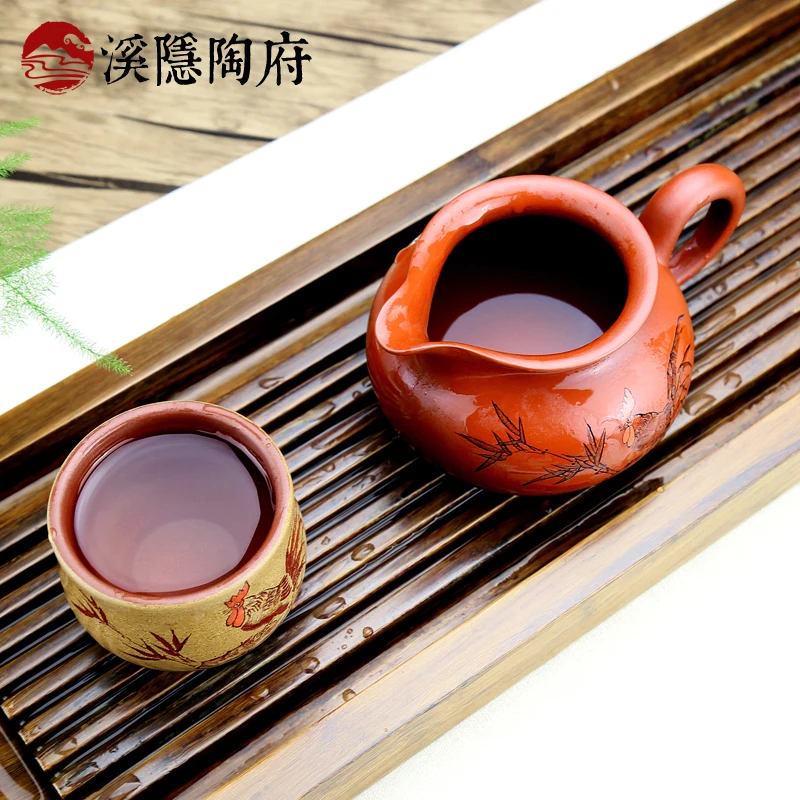 |[Clearance] Yixing Yixing Clay Tea Pitcher Boutique Handmade Cinnabar Sand Larg Pitcher Tea Pot Filter Tea Funnel Tea Set