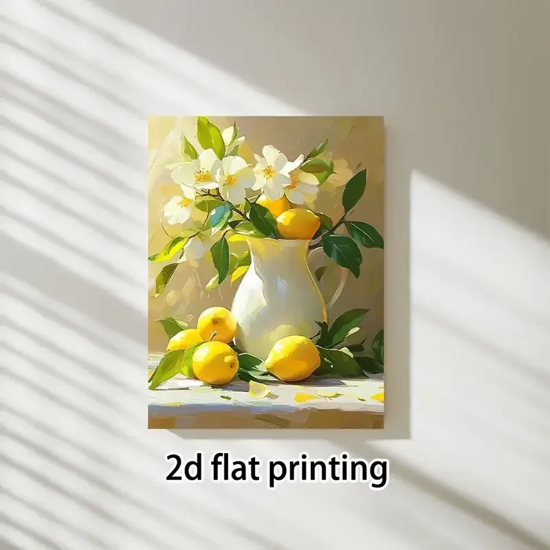 لوحة فنية جدارية من القماش على شكل زهور ليمونية وبيضاء عتيقة - مقاس 8 × 15 بوصة بدون إطار مطبوعة لغرفة المعيشة وديكور المطبخ، مثالية لديكور الغرفة
