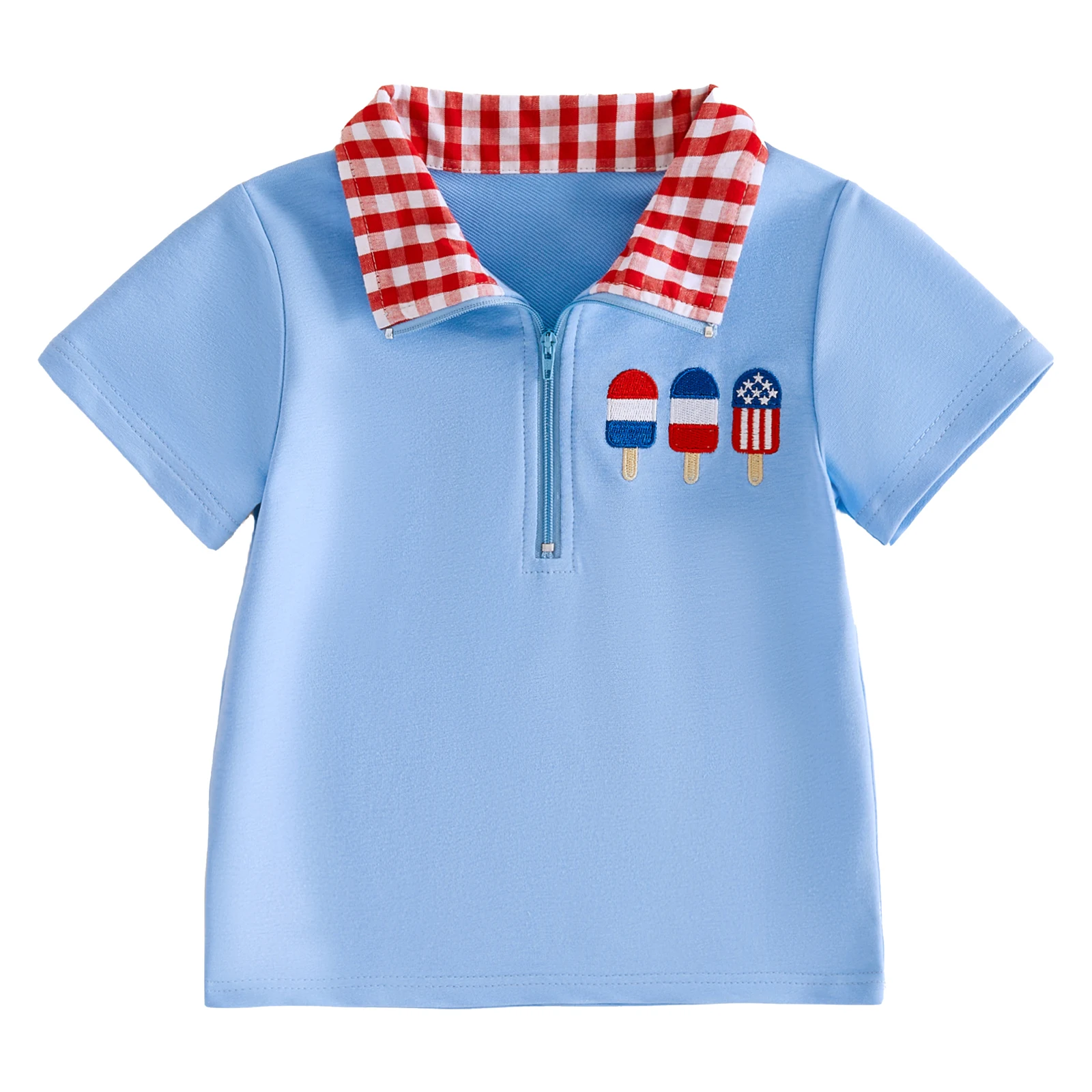 Little Boys Independence Day T Shirt Adorable Ice Cream Embroidery Short Sleeve Turn Down Collar Tops
