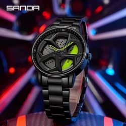 SANDA Rim Watch Hub Watches Super Car Rim Watches Wheel Watch Waterproof Men Watches Male Watch Mens Wheel Wristwatch Clock