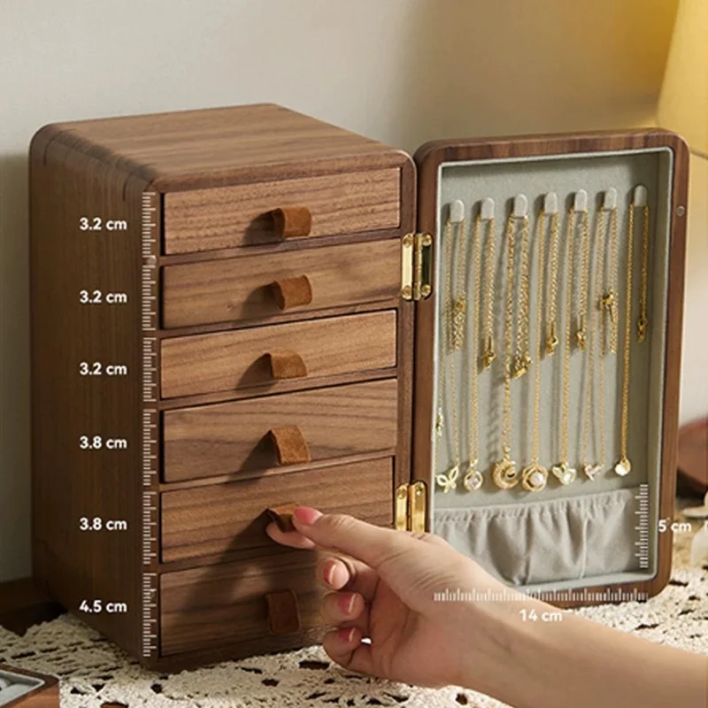 

Solid wood jewelry box Walnut refrigerator box necklace Earrings jewelry Watch multi-layer wooden storage box