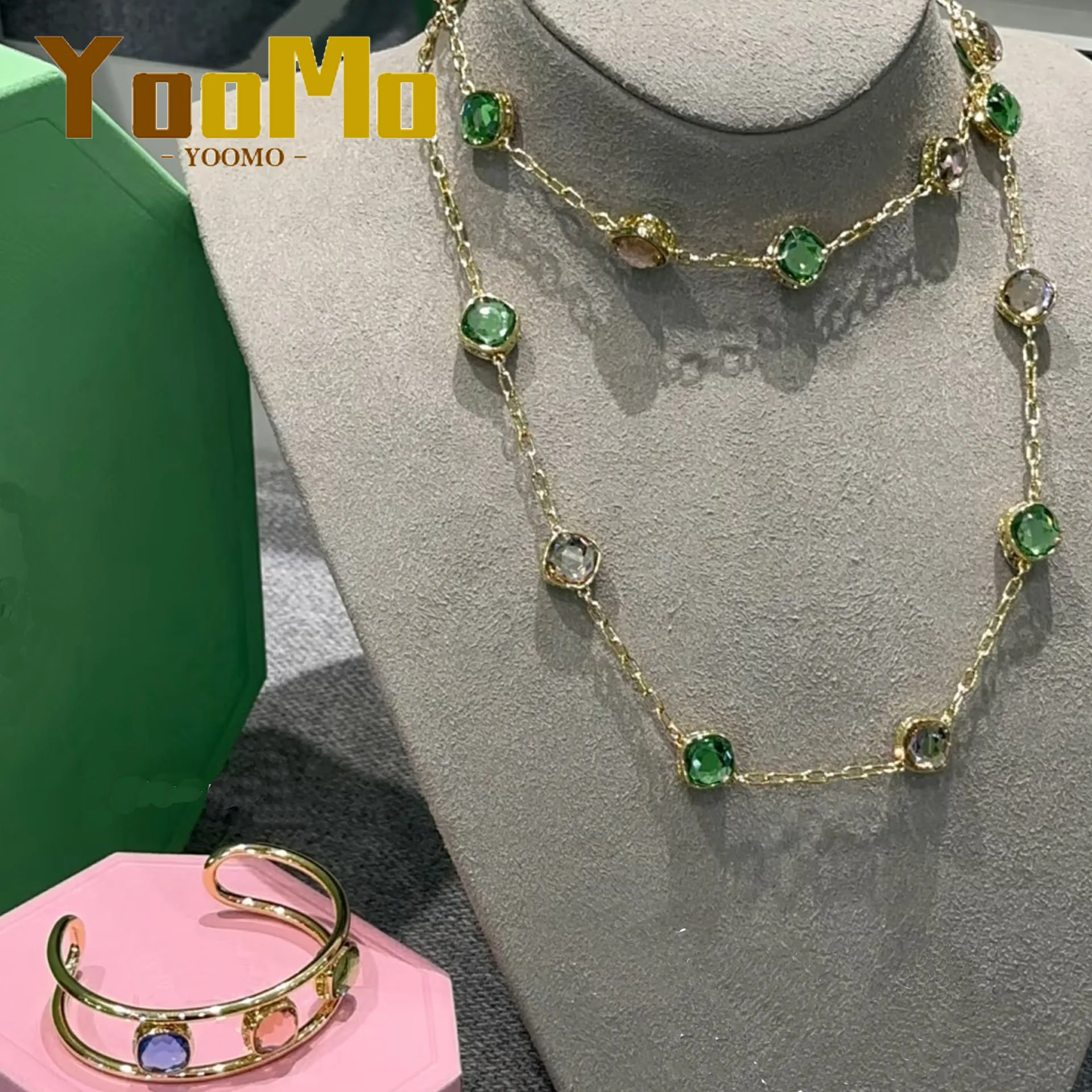 

Двусторонний открытый браслет, браслет 2026, роскошные квадратные серьги с кристаллами, ювелирные изделия, модное женское ожерелье, кольцо, подарок на вечеринку