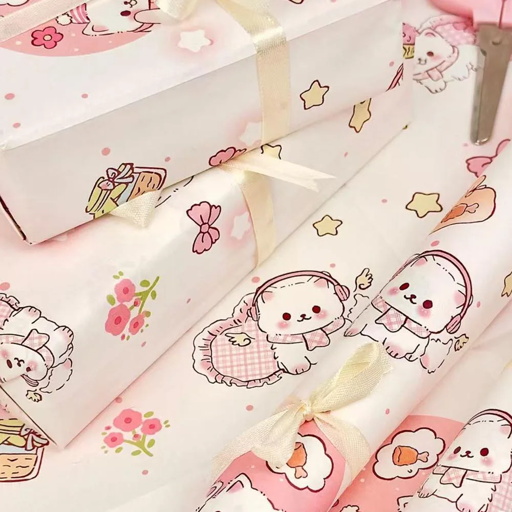 

6-листовая упаковочная бумага для щенков с милым океанским котом, розовая, синяя, градиентная, подарочная упаковочная бумага, подарок на день рождения, фестиваль, декор, крафт-бумага