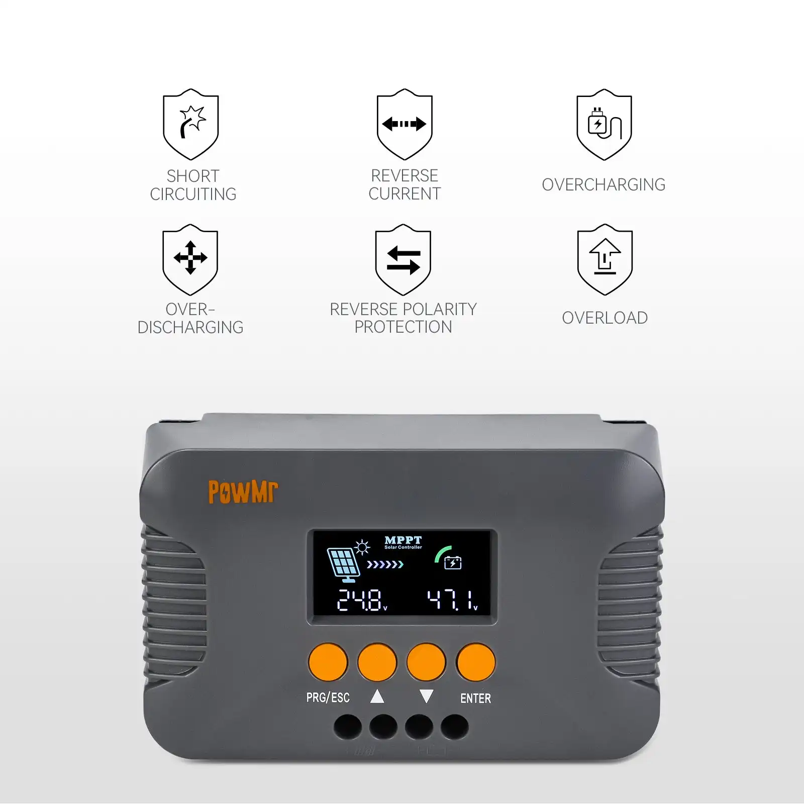 Imagem -04 - Controlador de Carga de Tensão Powmr-boost Mppt 10a 24v 36v 48v 60v 72v Apto para Lifepo4 Gel Bateria de Chumbo-ácido Inundada pv Máximo 400w