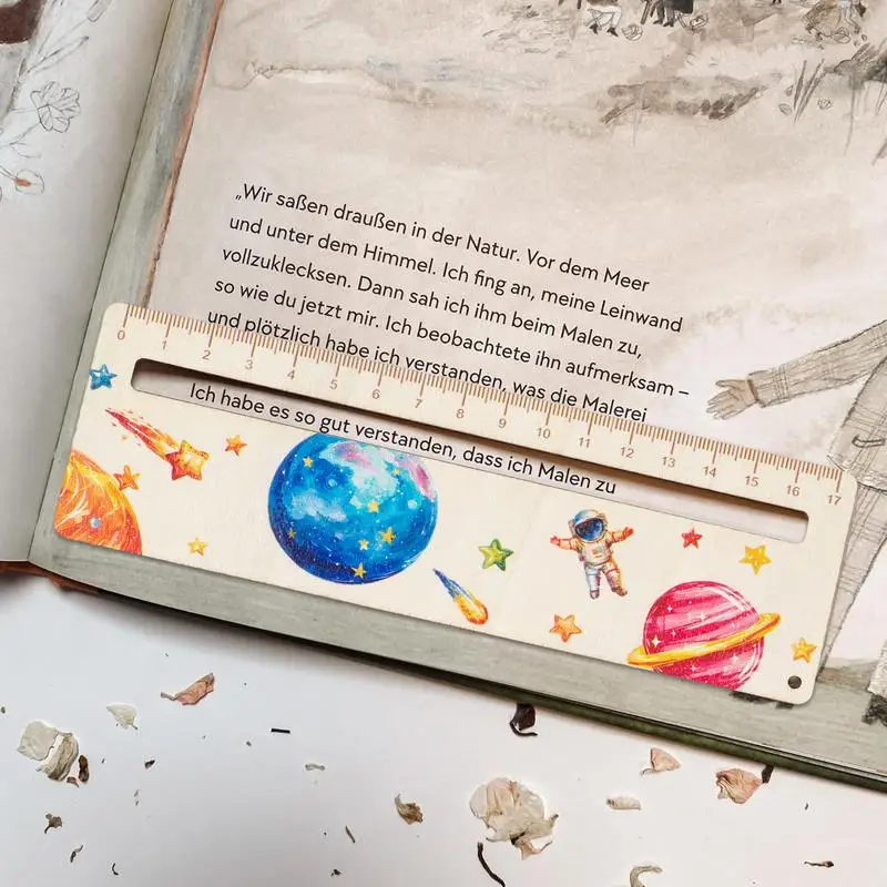 Dislexia Jellyfish Flower and Planet Pattern Bookmark Régua, Madeira Leitura Acompanhamento Réguas, Suprimentos Classroom, 18 centímetros