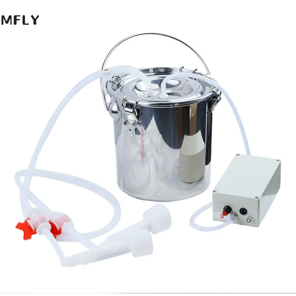 5L Electric Milking Machine for Cattle Goat Pulsating Milking Stainless Steel Milker Bucket Farm Livestock adjustable speed