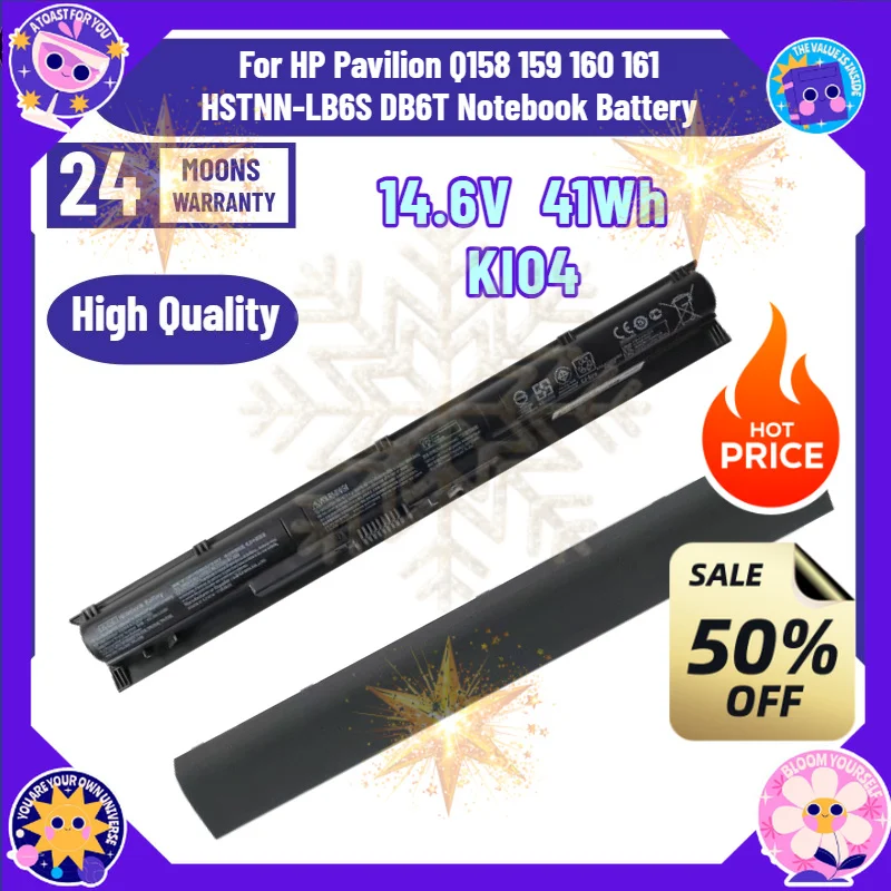 SWZY KI04 K104 800049-001 Battery for HP Pavilion Q158 159 160 161 HSTNN-LB6S DB6T Notebook Battery