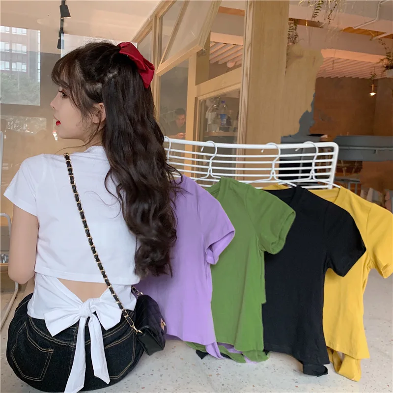 Slim Fit Short Sleeve T-Shirt Printed Base Shirt Belly Button Baring Hot Girl High Waist Ultra Short Top Commute Style Korean...