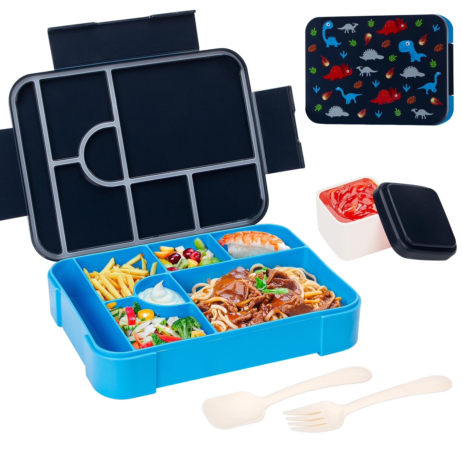 Niedliche Kinder-Lunchbox mit Muster, tragbar, unterteilt, mikrowellengeeignet, auslaufsicherer Lebensmittelbehälter für die Schule und die Küche – Detail 1