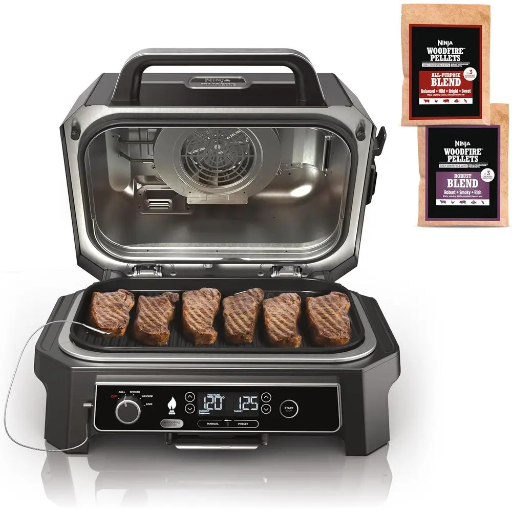 

Уличный гриль-коптильня ProXL, 4-в-1 Master BBQ, портативный электрический гриль, аэрофритюрница, духовка (обновленная модель), серый