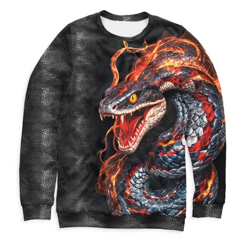 

Men's Chinese Snake Year round Neck Sweatshirt Cool Personality Animal Role Play Spring Novelty Hoodie for Casual Wear