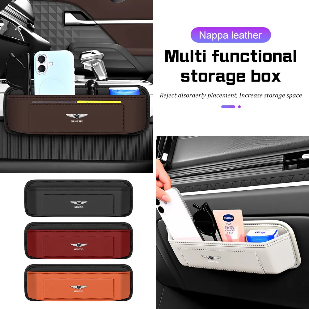 Leather Car Adhesive Storage Box For Genesis G80 GV70 GV80 GV60 G70 Essentia Neolun G90 GV90 Car Glasses Organizers Pocket Bags
