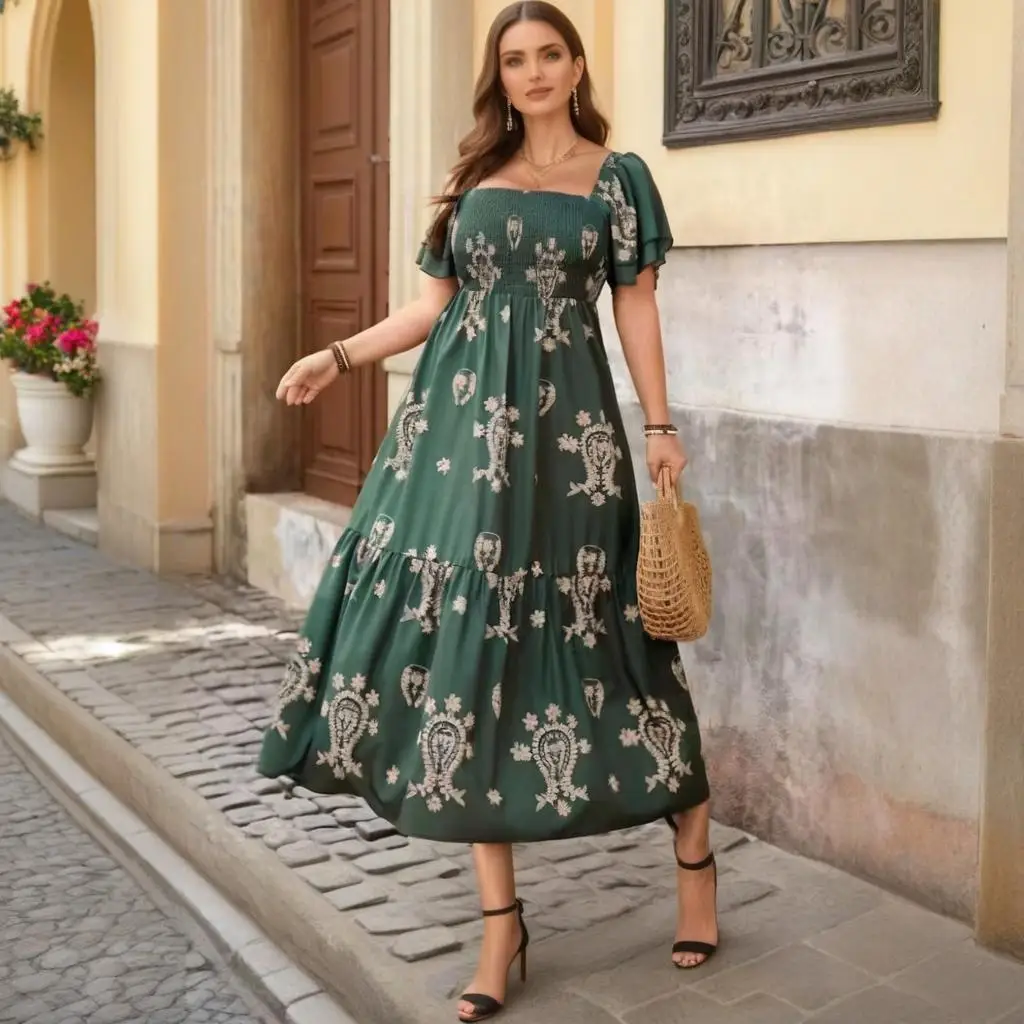 Новое летнее поступление, платье с квадратным вырезом, большие размеры, отпускное платье, женское модное струящееся пляжное платье, повседневный сарафан, женский элегантный