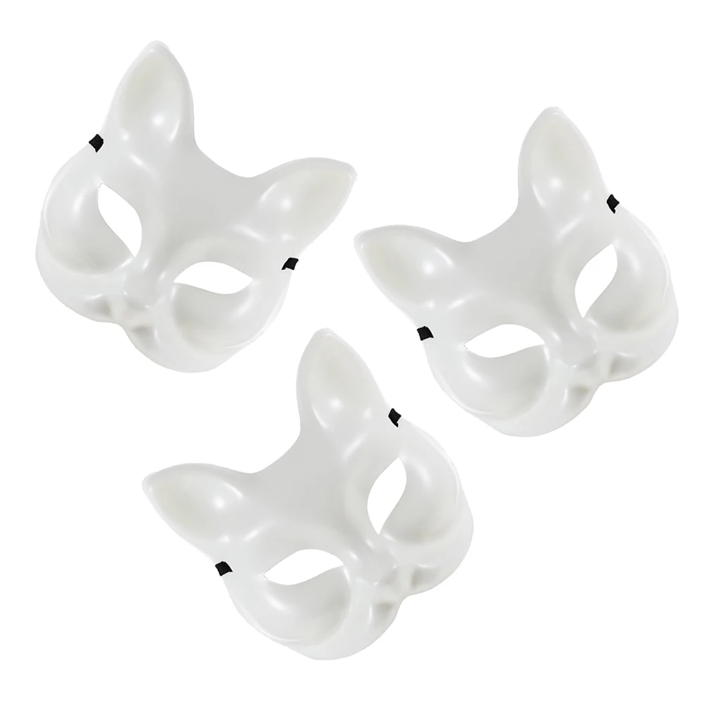 

3 Pcs Doodle Fox Mask Cary Blank Masquerade Masks Cat Half Face Bat Cosplay White Paper