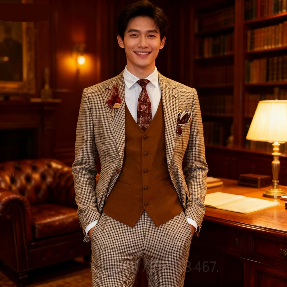 Abito da uomo slim in due pezzi rosa, risvolto con tacca, monopetto, business casual, abito da sposa, giacca e pantaloni, moda estiva