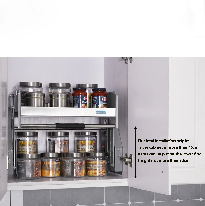 Kitchen cabinet lifting basket seasoning Storage rack hardware elevator 202/304 stainless steel W36/46/56/66/71/76/86*D28*H44 cm