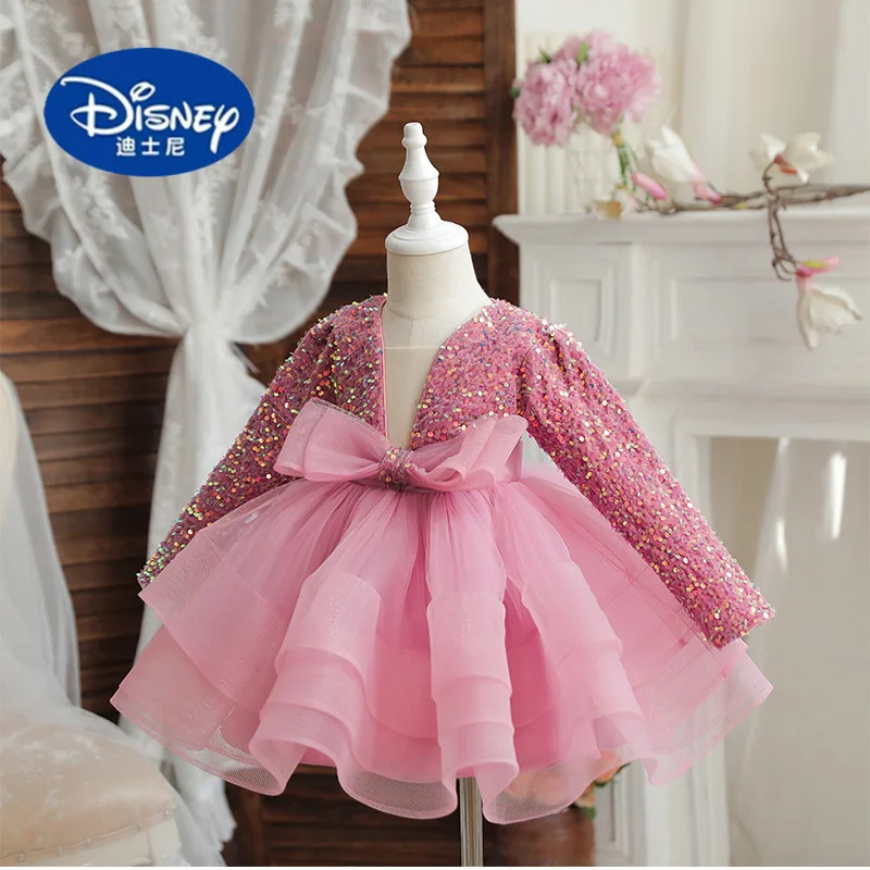 

Disney 2025 Girls Party Dress, Sparkly Sequin Tulle Ball Gown for Pageant Performance, Princess Costume
