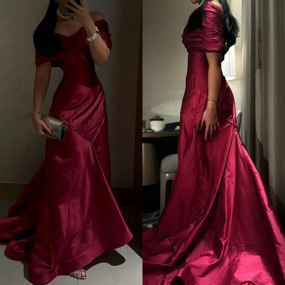 

Customized Fashion Simple Pleat Ruched A-line Off-the-shoulder Long Dresses Bespoke Occasion Dresses High Quality Modern Style