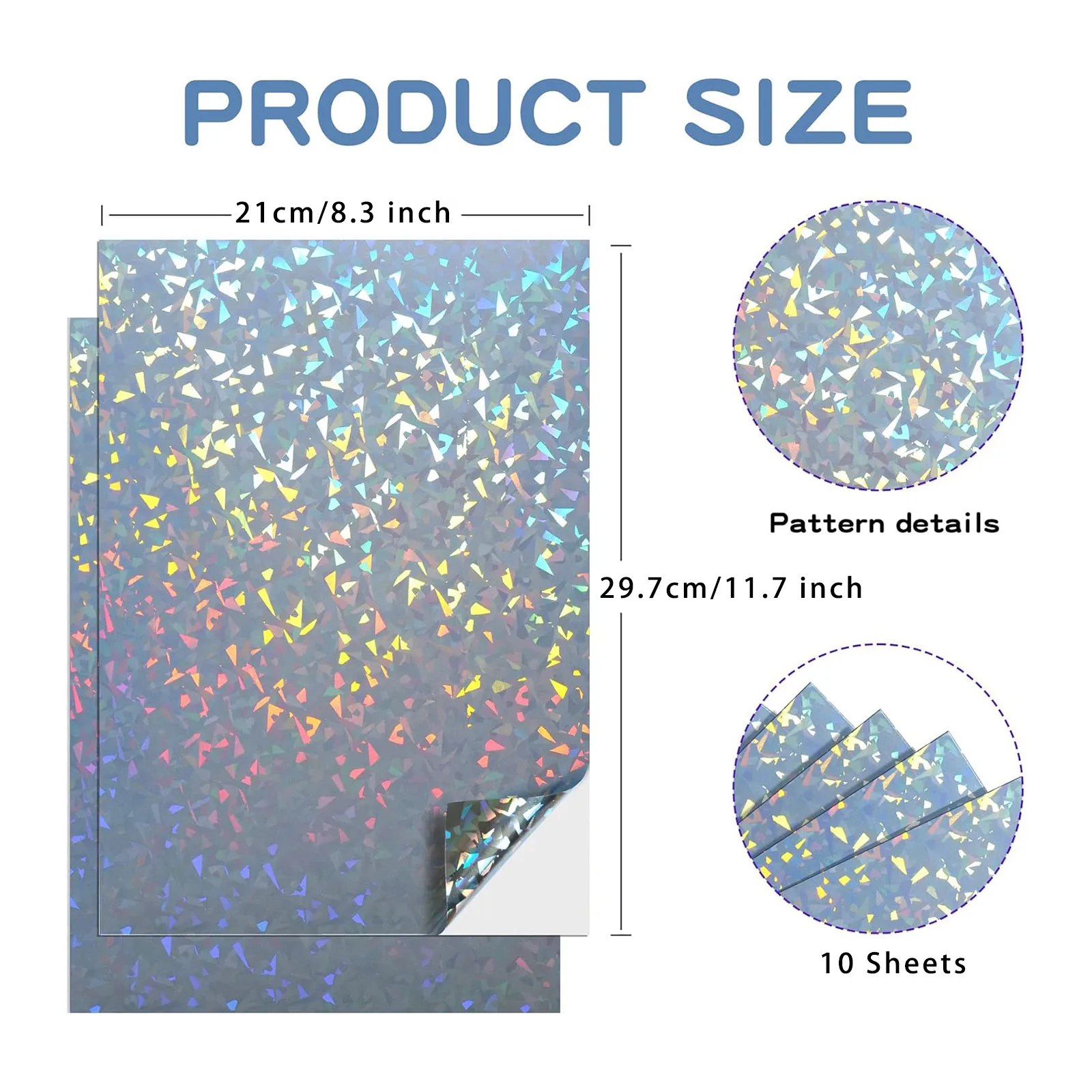 A4 Size:8.3×11.7 inch 10 Sheets Holographic Sticker Paper for Inkjet & Laser Printer Waterproof Clear Vinyl Sticker Sheets