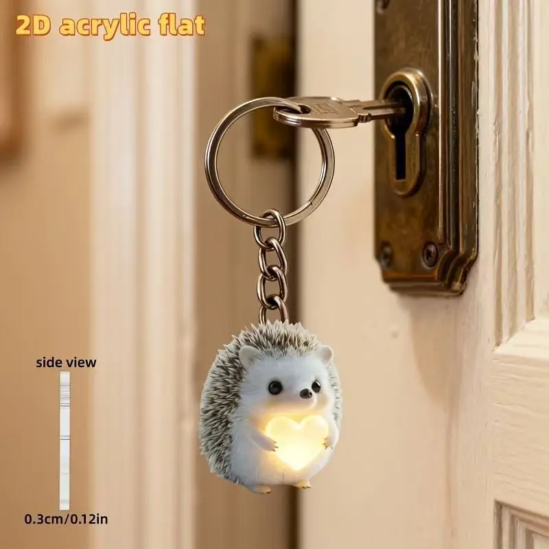 Cross Border Hedgehog Keychain Cute Pattern Pendant Small Gifts Funny 2D Flat Acrylic Decor For Car Phone Bag