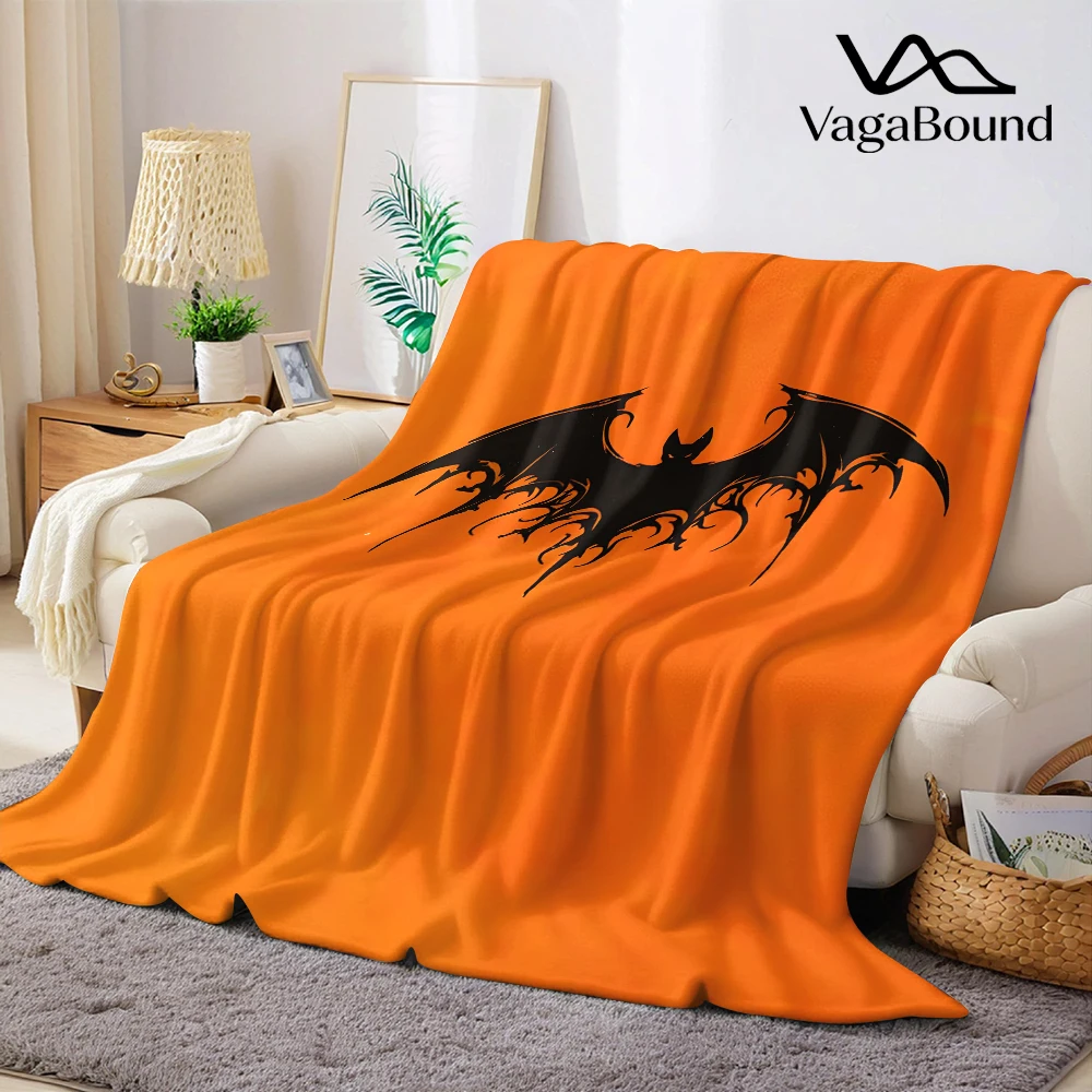 Orange Gothic Bat Soft Flannel Blanket Warm Cozy Throw Blanket for Bedroom Living Room Fuzzy Plush Bedspread Gift for Family