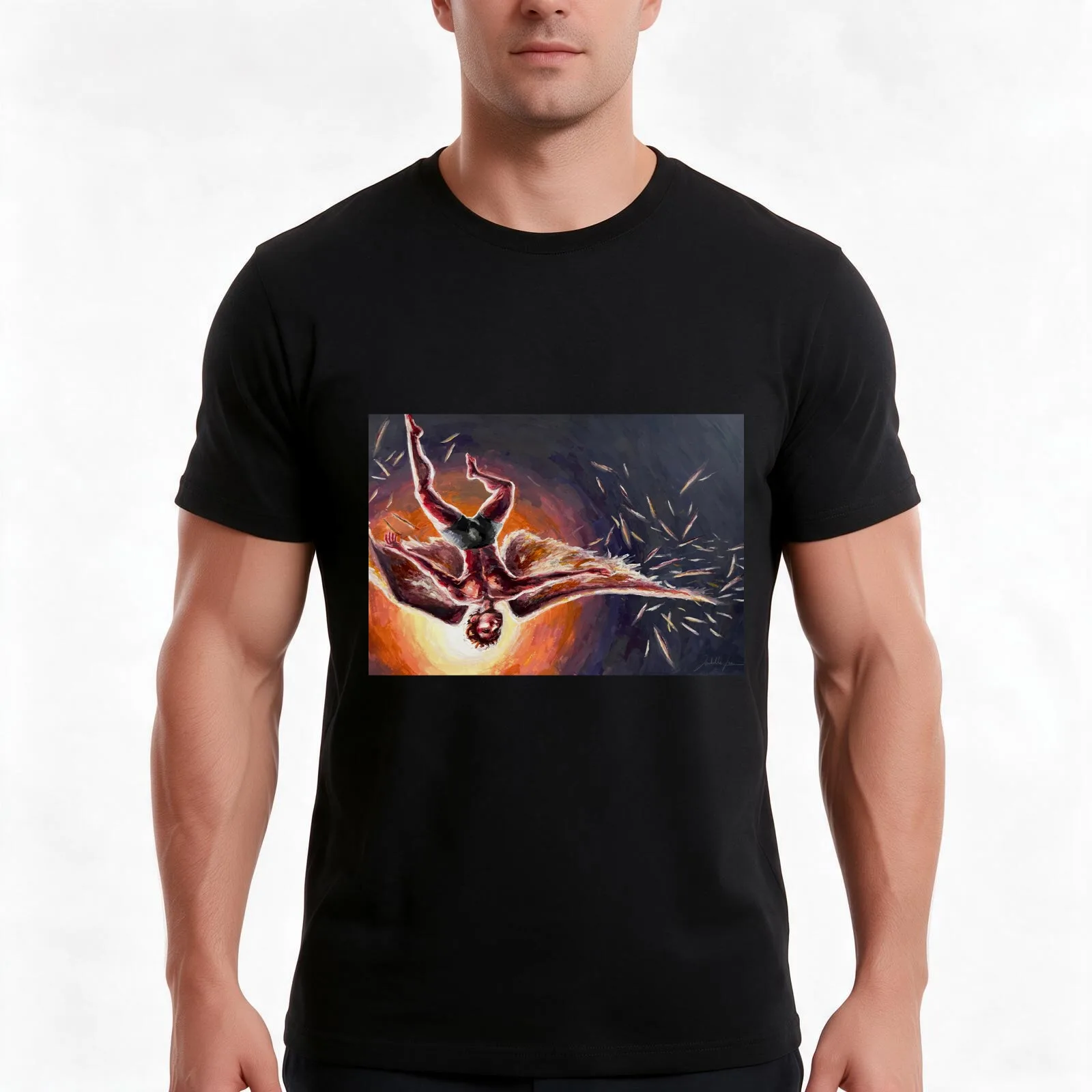 Icarus falling feathers scattering T-Shirt Summer Casual Cotton Tee Oversized Streetwear Tops Vintage Graphic Print