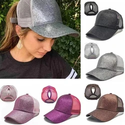 Fashion Baseball Caps Women Girl Ponytail Cap Sequins Shiny Messy Bun Snapback Hat Sun Caps Gorra Casual Ponytail Baseball Caps