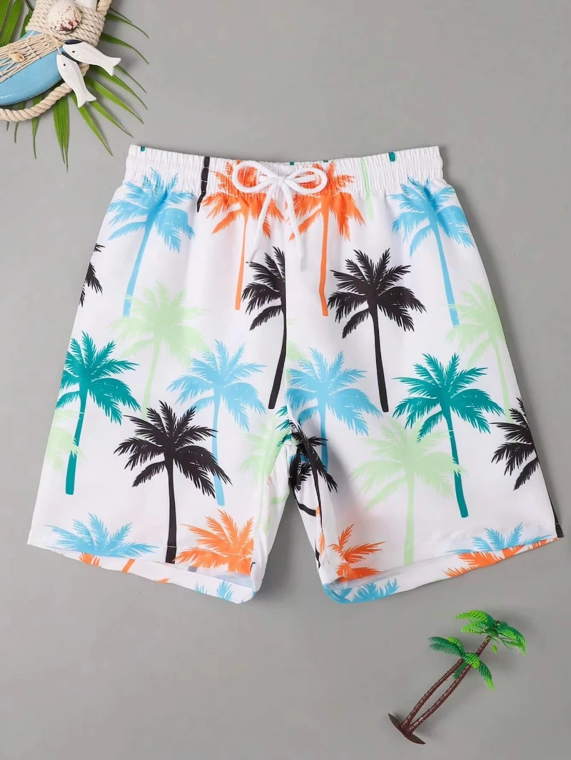 

Men's Beach Shorts 3D Print Coconut Tree Graphic Swim Summer Trunks Fashion Popular Short Streetwear Quick Drying Men Shorts