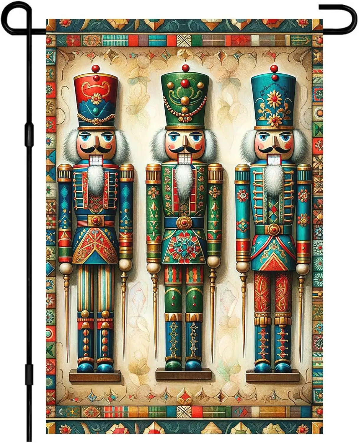 Christmas Nutcracker Garden Flag 12 x 18 Inches Vintage Style Featuring Colorful Nutcracker Soldiers Perfect For Festive Out zzo
