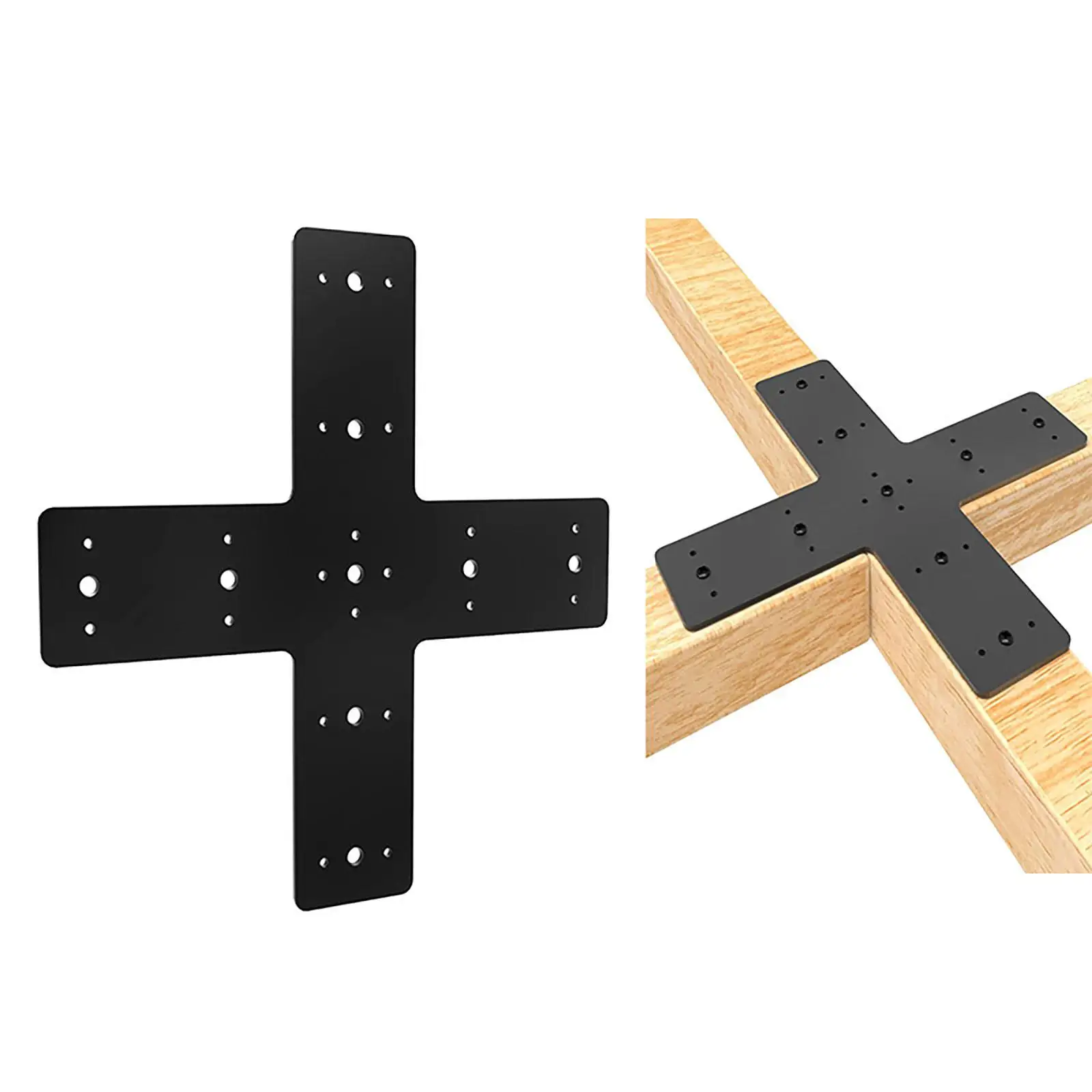 Cross Mending Plate Post to Beam Connector Metal, Easy Installation, Flat Black Heavy Duty for Pergola Furniture