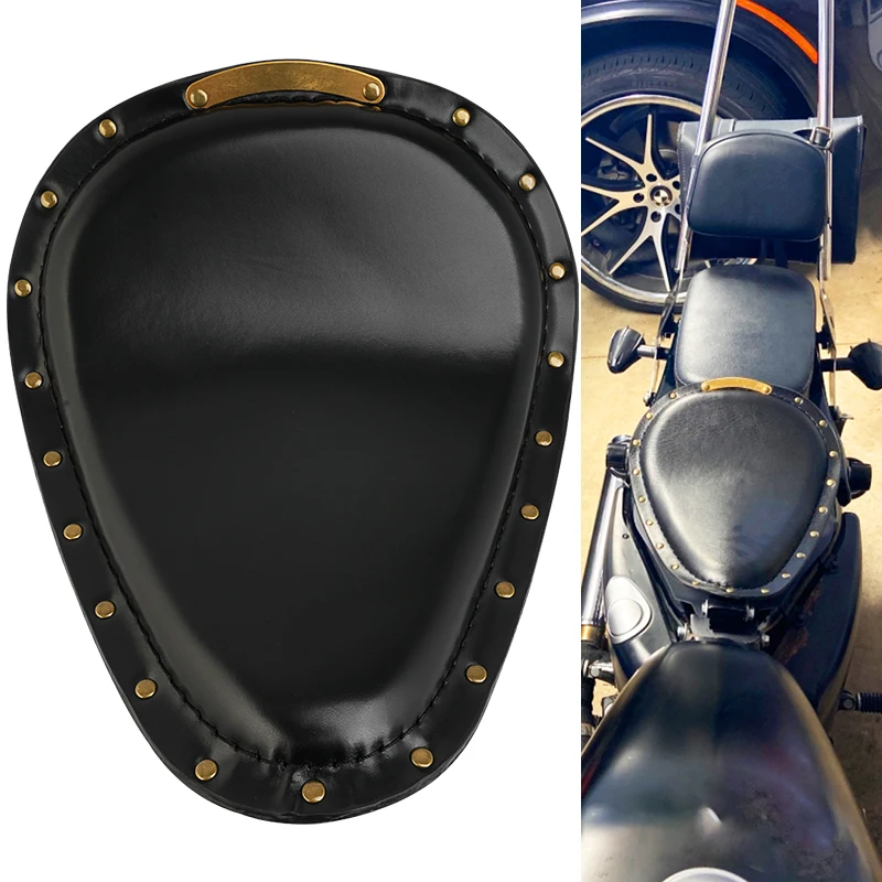 Motorcycle Black Rivet PU Leather Solo Seat For Harley Custom Chopper Sportster Bobber Honda Yamaha Kawasaki Universal