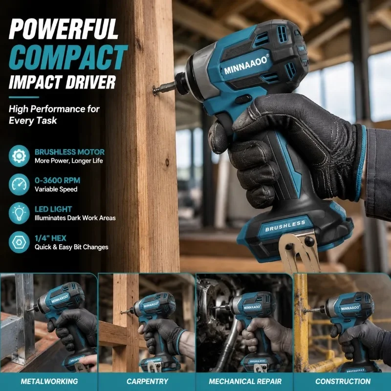 MINNAAOO 18V 6Ah Lithium Ion Battery Pack High Capacity Battery For Cordless Drill Impact Driver Tools,For Makita DTD173 Tool