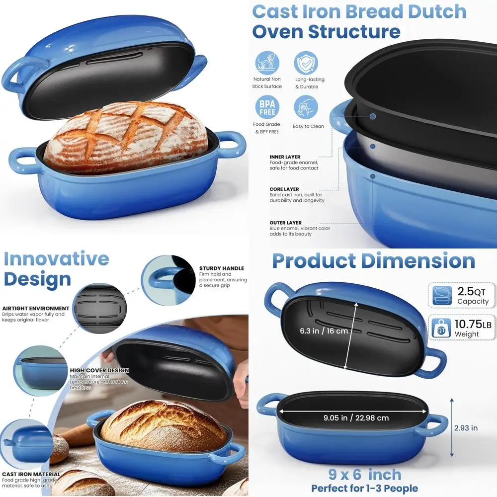 

Чугунная голландская печь — форма для хлеба на 2,5 литра для выпечки на тыкве, сверхпрочная железная форма для буханки с крышкой, идеально подходит для домашнего использования Sourdou