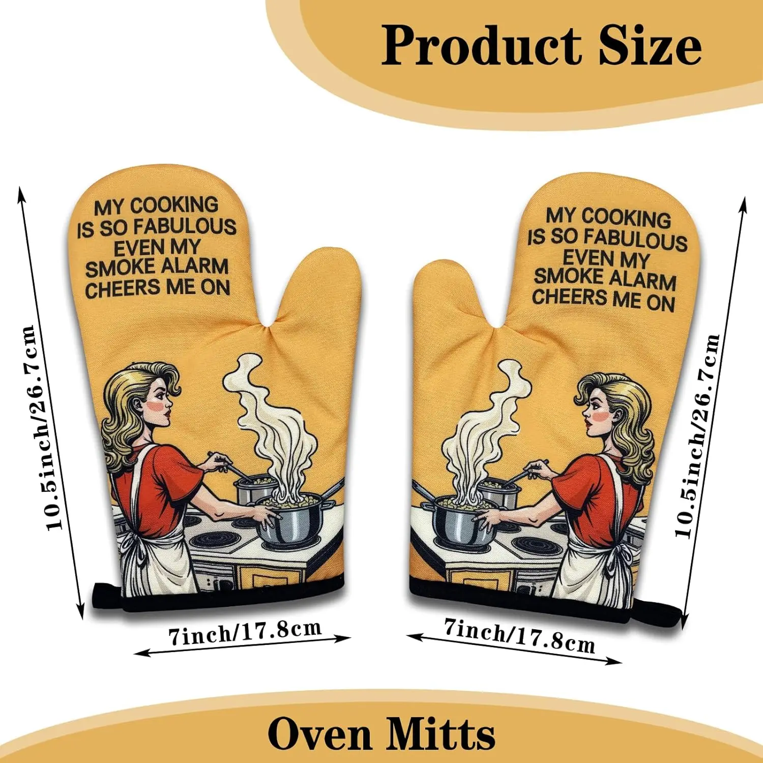 2 Pack Funny Oven Mitts for Women, My Cooking is So Fabulous Even My Smoke Alarm Cheers Me On, Retro Housewife Heat Resistan