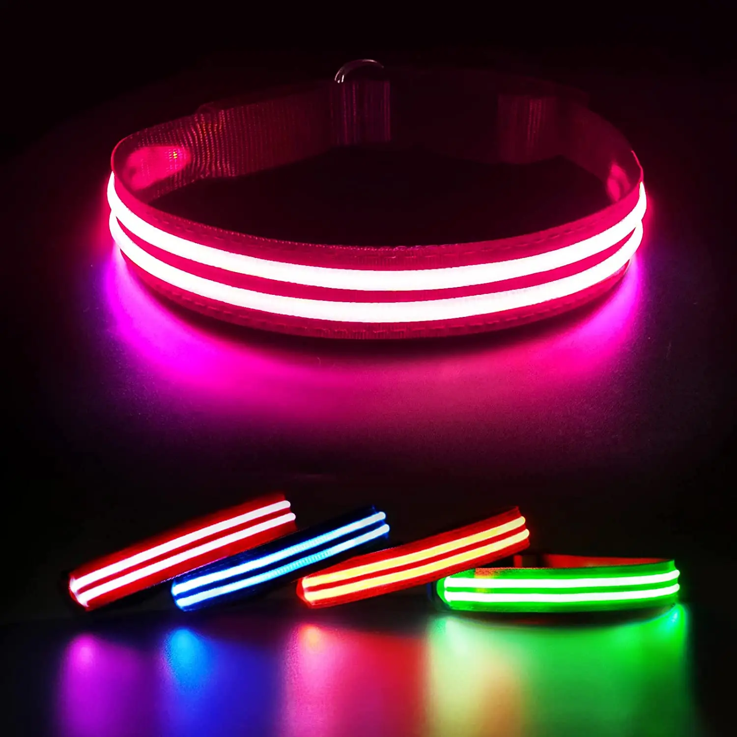 MASBRILL LED Rechargeable Dog Collar 100% Waterproof Glow in the Dark Dog Collar Flashing Light  Collar for Small Medium Dogs