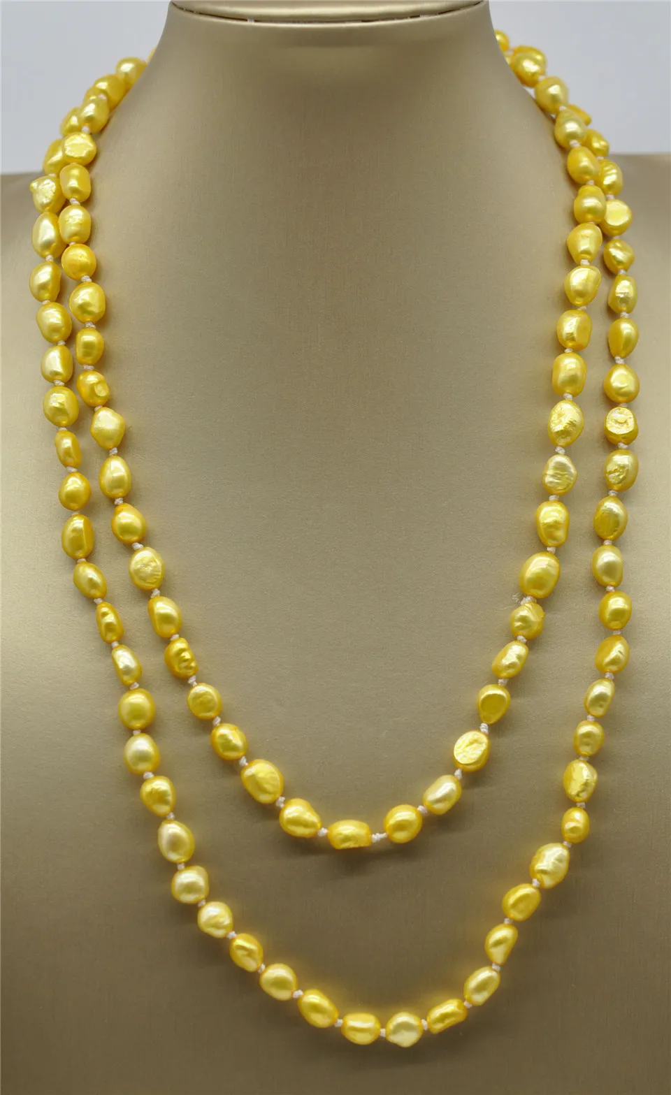 

HABITOO 45" Long 8-9mm Yellow Baroque Freshwater Pearl Necklace Jewelry Chains Necklace for Woman Choker Chain