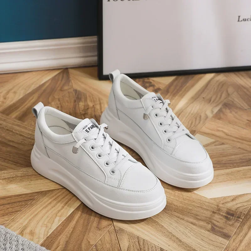 Fujin 4.5cm Genuine Leather Women Shoes Platform Flats Breathable Women Winter Shoes White Sneakers Spring Autumn Winter Shoes