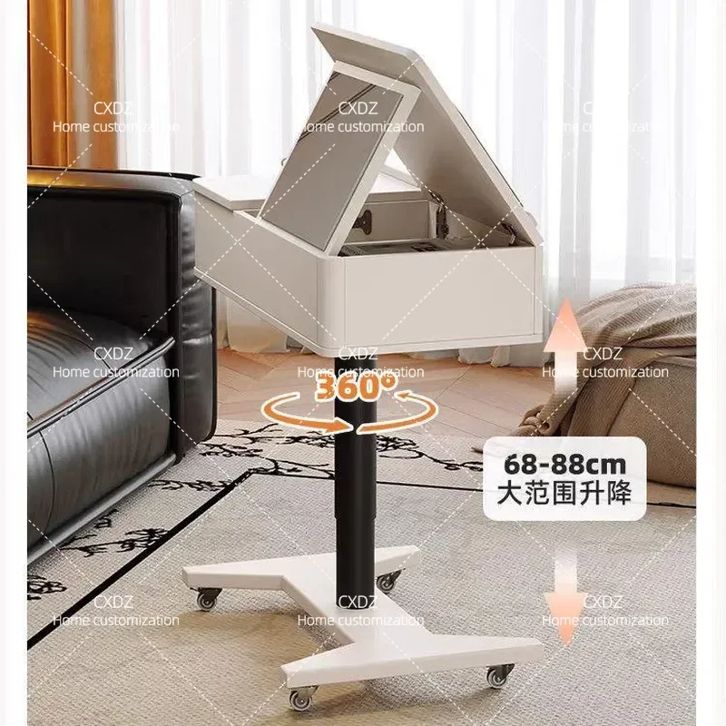 Modern simple solid wood makeup table movable lifting dresser small apartment with roller beside the bed