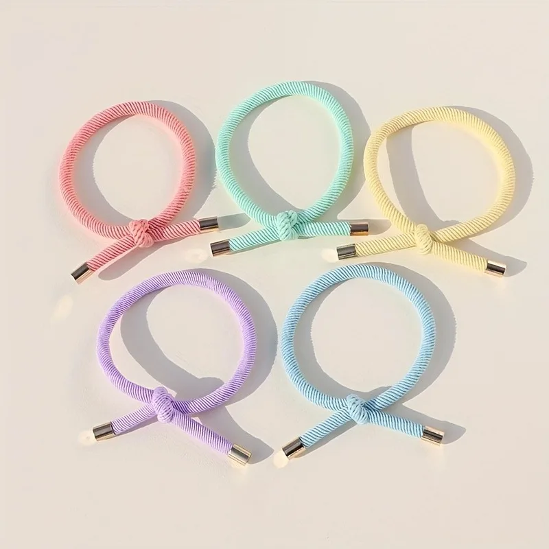 5pcs Simple High-Elasticity Colorful Bow Hair Ties with Butt