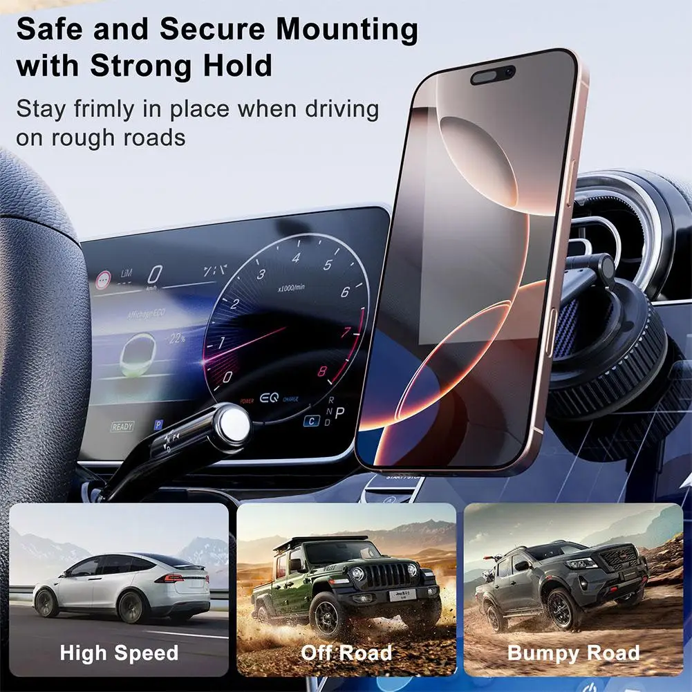 Carbon Fiber 15W Wireless Magnetic Charger Foldable Phone Rotation Suction Vacuum Stand Car Holder Strong Magnetic 360° T3H0