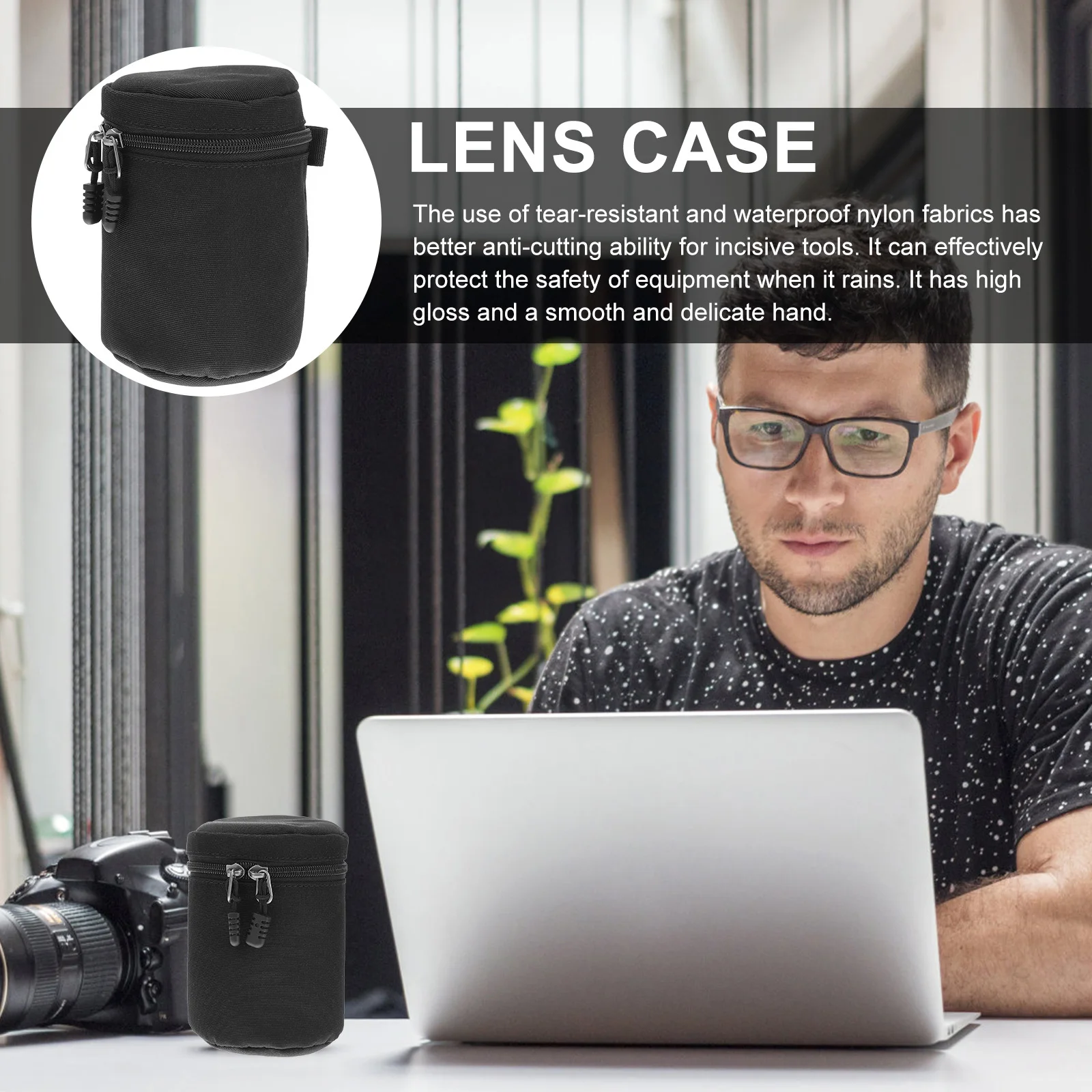 

Camera Lens Bag PU Material Lightweight Compact Anti-Shock Lens Pouch Protective Storage Case Camera Accessory