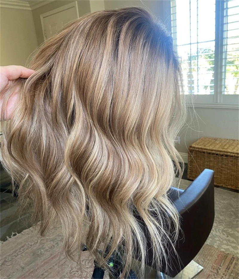 

Top Glueless Wig Ombre Blonde Brown Synthetic HD Transparent Lace Front Wig Natural Wave Women's Wig Natural Preplucked Hairline