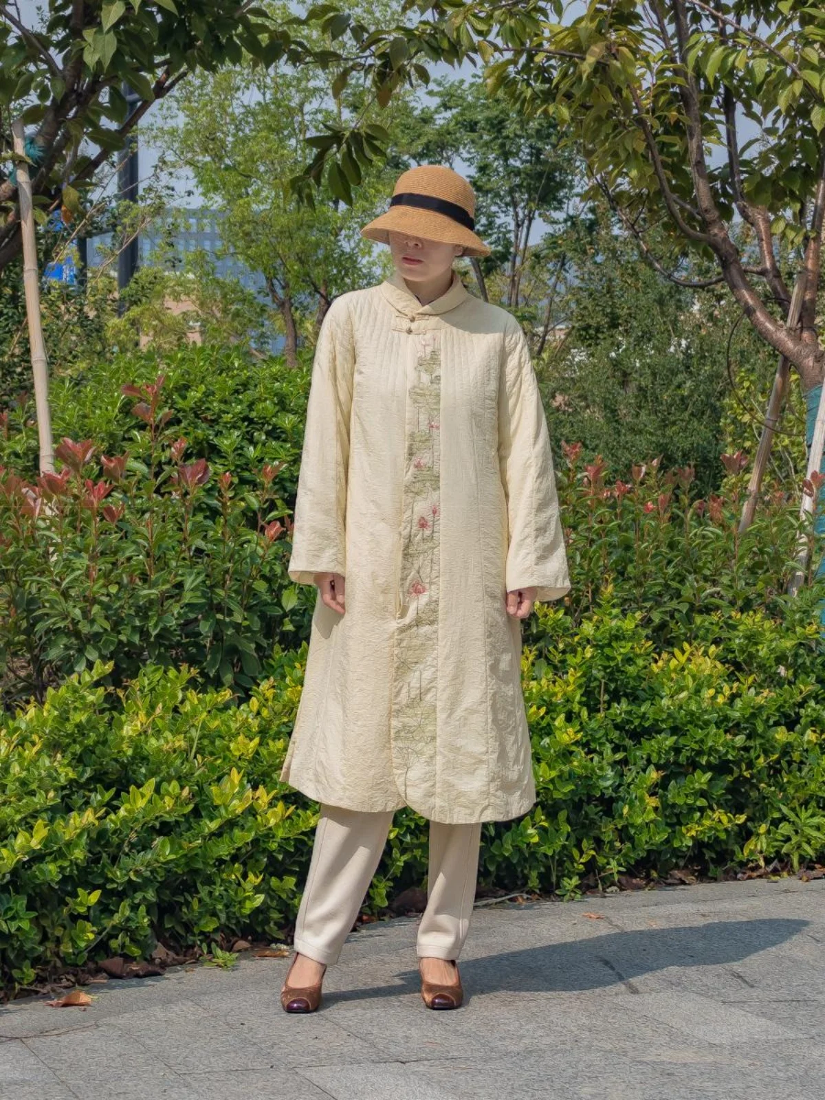 New Autumn Winter Embroidered Light Warm Medium Length Cotton Jaet Women's New Chinese Sle Zen Clothing Outerwear