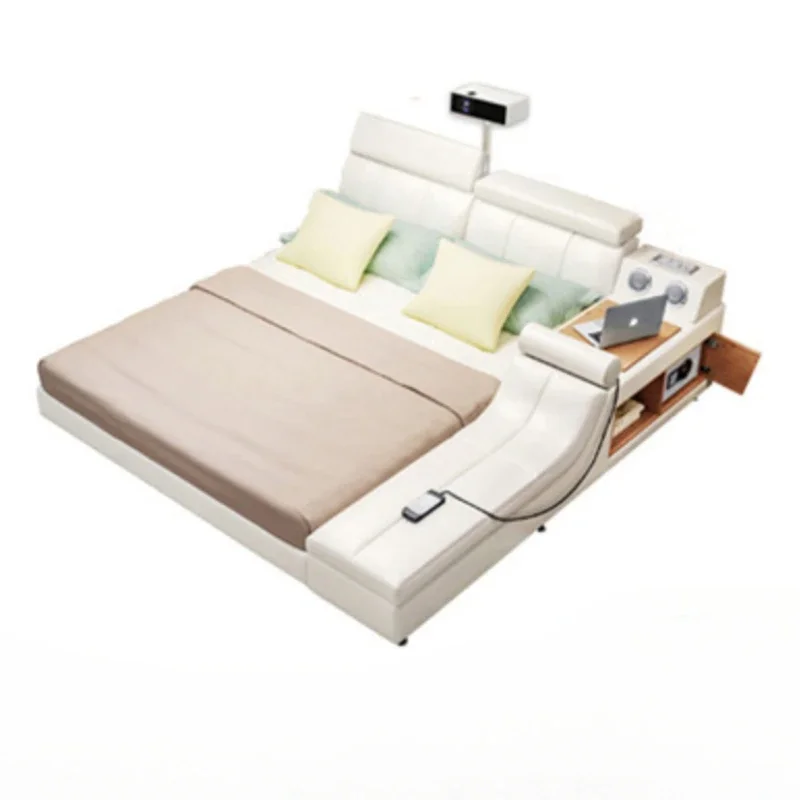 Telai letto Queen Size Moderni di fascia alta Massaggianti bianchi Telai letto matrimoniali Queen Mobili modulari multifunzionali Cama matrimoniale